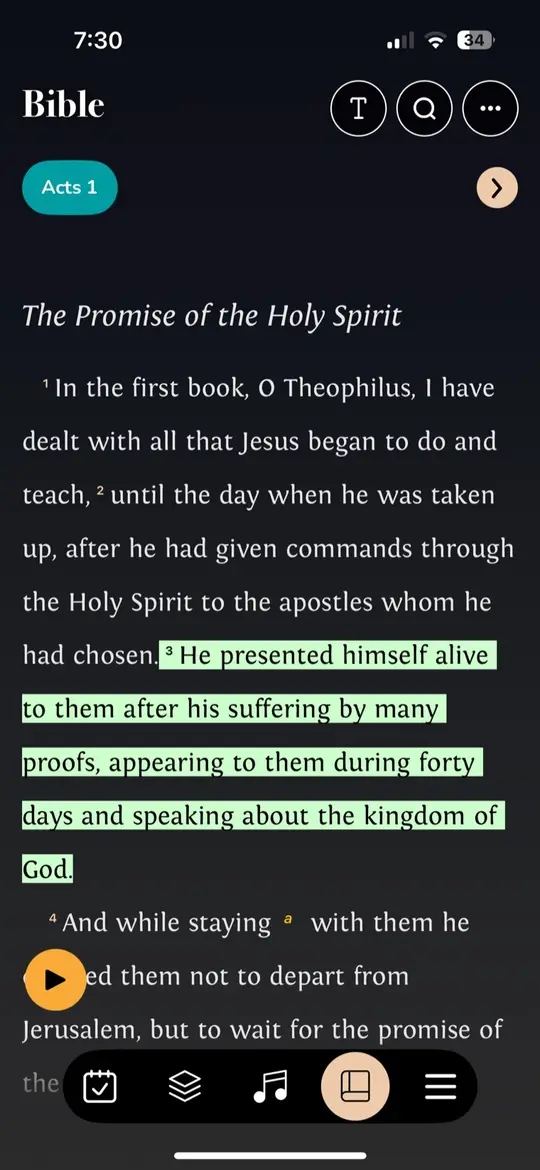 Bible reader screen with a highlighted passage